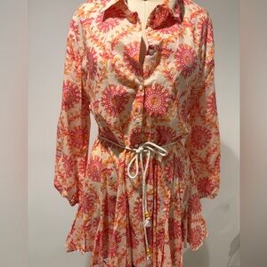 NWT Zara Pink/Orange Floral Long Sleeve vacation Dress